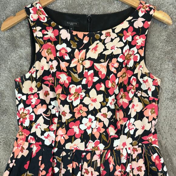 Talbots Black Pink Floral Fit & Flare Pleated Sleeveless Dress 4 Petites 4P P4 - Picture 3 of 9